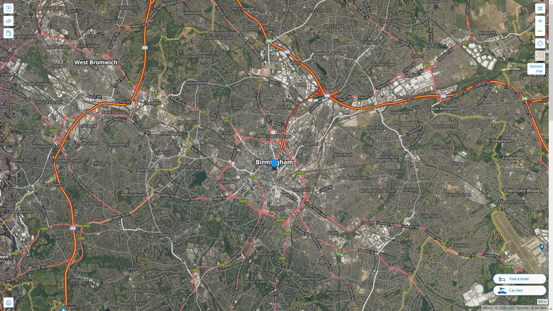 Birmingham Highway and Road Map with Satellite View